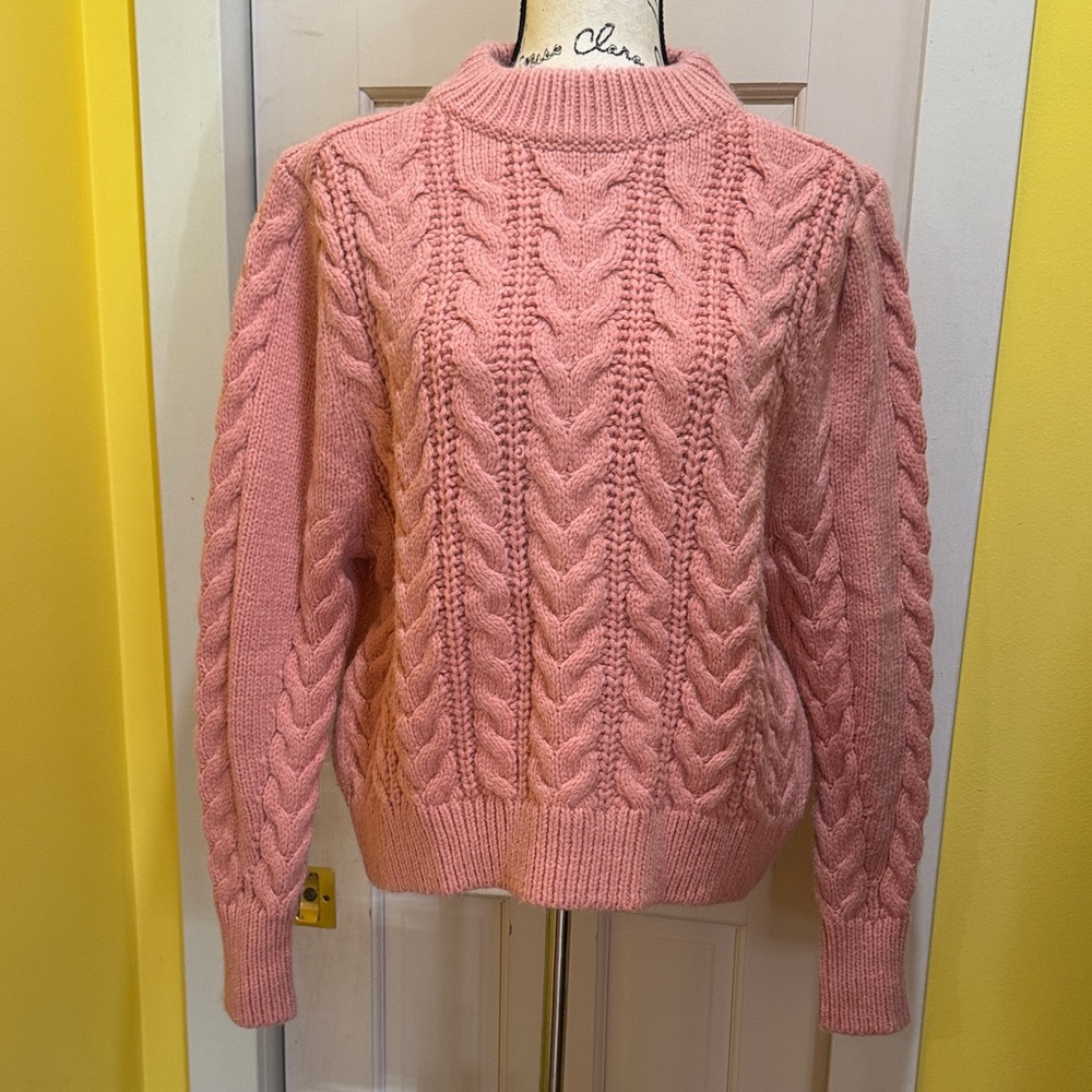 H&M Soft Pink Cable Knit Turtleneck Sweater